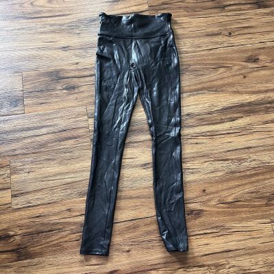 Spanx Faux Leather Pull Up Black Leggings Pants Women's Size XS